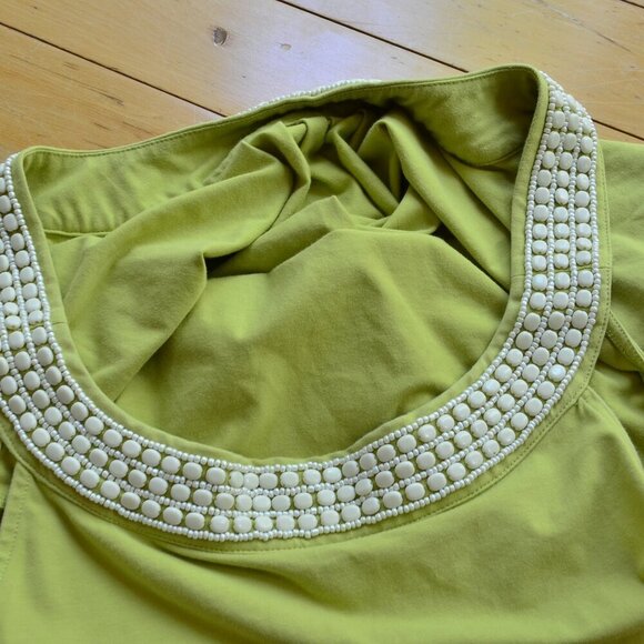 Talbots Top Women's Chartreuse Green Sleeveless Beaded Scoop Neck Tee Medium M - Picture 9 of 9